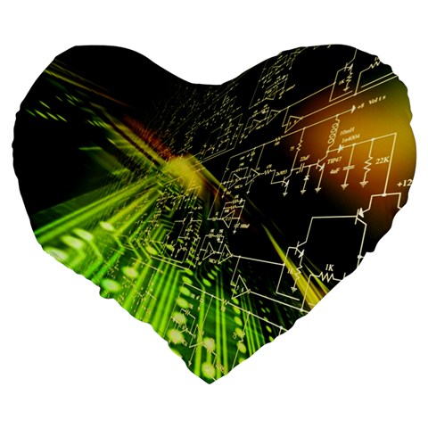 Machine Technology Circuit Electronic Computer Technics Detail Psychedelic Abstract Pattern Large 19  Premium Heart Shape Cushions from ArtsNow.com Back