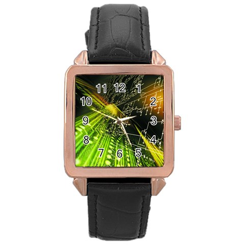 Machine Technology Circuit Electronic Computer Technics Detail Psychedelic Abstract Pattern Rose Gold Leather Watch  from ArtsNow.com Front