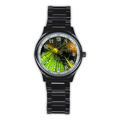 Machine Technology Circuit Electronic Computer Technics Detail Psychedelic Abstract Pattern Stainless Steel Round Watch from ArtsNow.com Front