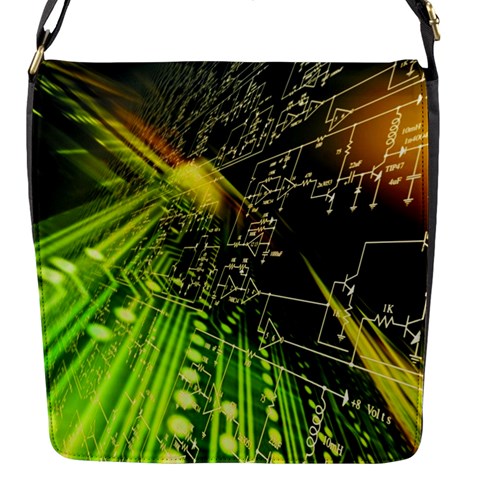 Machine Technology Circuit Electronic Computer Technics Detail Psychedelic Abstract Pattern Flap Closure Messenger Bag (S) from ArtsNow.com Front