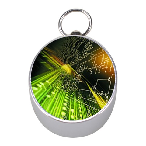 Machine Technology Circuit Electronic Computer Technics Detail Psychedelic Abstract Pattern Mini Silver Compasses from ArtsNow.com Front