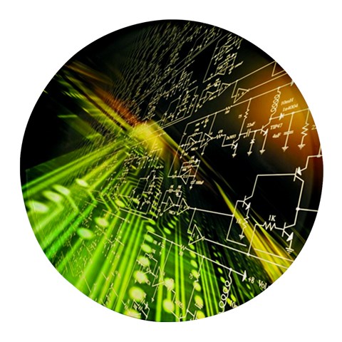 Machine Technology Circuit Electronic Computer Technics Detail Psychedelic Abstract Pattern Round Glass Fridge Magnet (4 pack) from ArtsNow.com Front