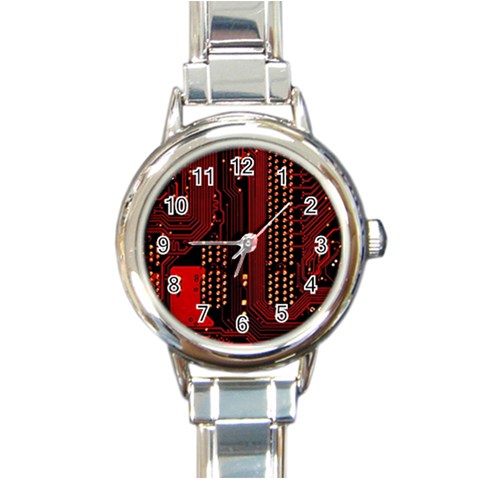 Technology Computer Circuit Round Italian Charm Watch from ArtsNow.com Front