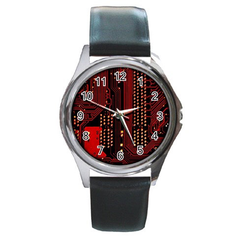 Technology Computer Circuit Round Metal Watch from ArtsNow.com Front