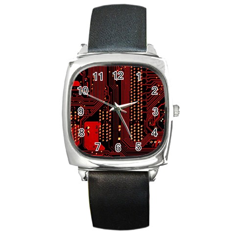 Technology Computer Circuit Square Metal Watch from ArtsNow.com Front