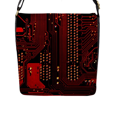 Technology Computer Circuit Flap Closure Messenger Bag (L) from ArtsNow.com Front