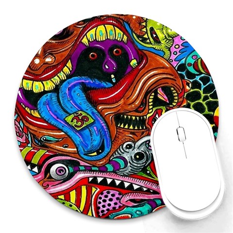 Psychedelic Trippy Hippie  Weird Art Round Mousepad from ArtsNow.com Front