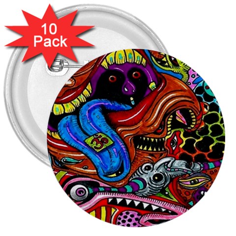 Psychedelic Trippy Hippie  Weird Art 3  Buttons (10 pack)  from ArtsNow.com Front