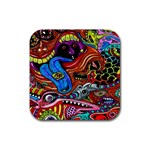 Psychedelic Trippy Hippie  Weird Art Rubber Coaster (Square)