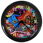 Psychedelic Trippy Hippie  Weird Art Wall Clock (Black)