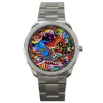 Psychedelic Trippy Hippie  Weird Art Sport Metal Watch