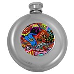 Psychedelic Trippy Hippie  Weird Art Round Hip Flask (5 oz)