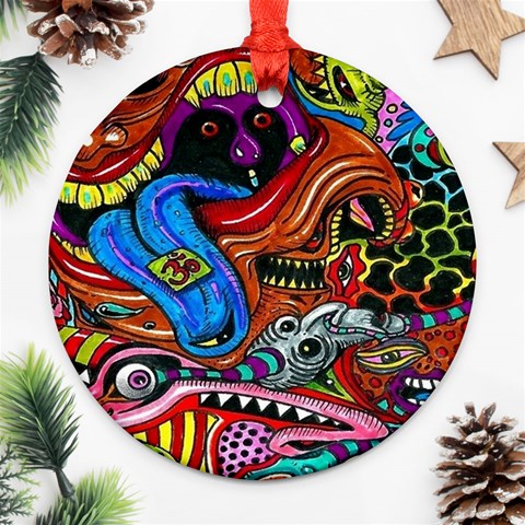 Psychedelic Trippy Hippie  Weird Art Round Ornament (Two Sides) from ArtsNow.com Front