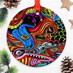 Psychedelic Trippy Hippie  Weird Art Round Ornament (Two Sides) from ArtsNow.com Back