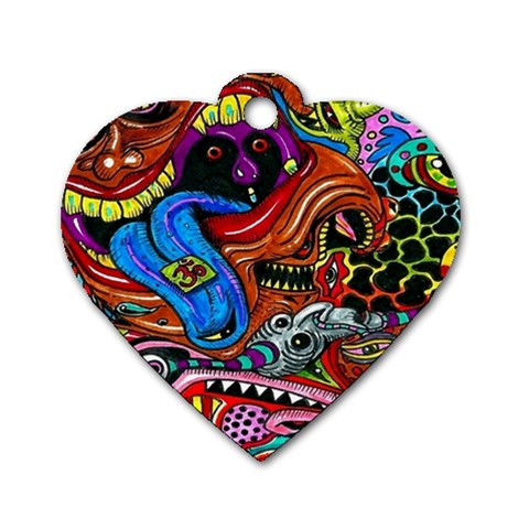 Psychedelic Trippy Hippie  Weird Art Dog Tag Heart (Two Sides) from ArtsNow.com Front