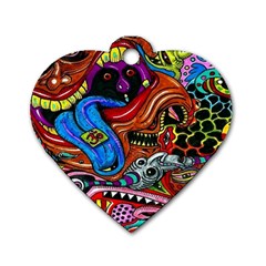Psychedelic Trippy Hippie  Weird Art Dog Tag Heart (Two Sides) from ArtsNow.com Back
