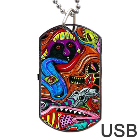 Psychedelic Trippy Hippie  Weird Art Dog Tag USB Flash (Two Sides) from ArtsNow.com Front