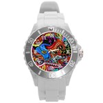 Psychedelic Trippy Hippie  Weird Art Round Plastic Sport Watch (L)