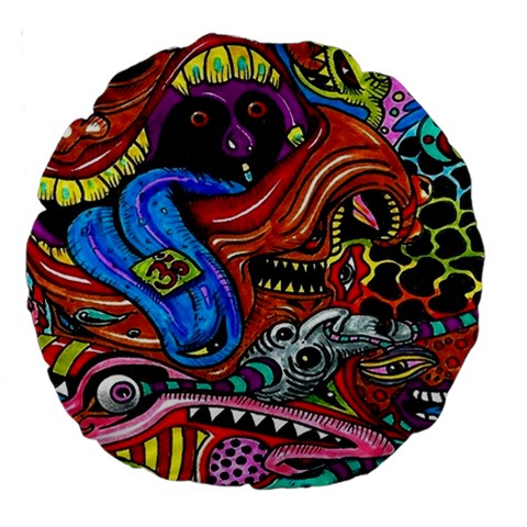 Psychedelic Trippy Hippie  Weird Art Large 18  Premium Round Cushions from ArtsNow.com Front