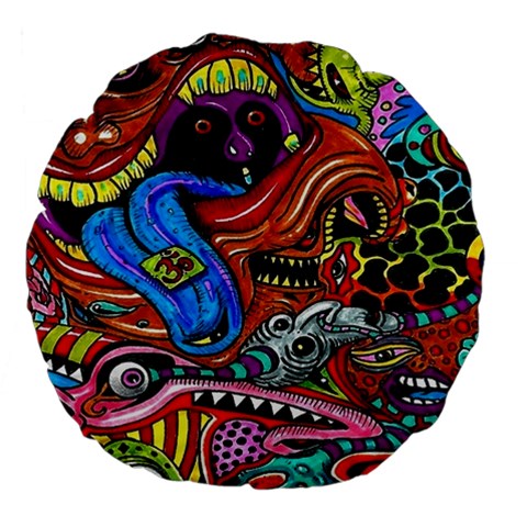 Psychedelic Trippy Hippie  Weird Art Large 18  Premium Flano Round Cushions from ArtsNow.com Front
