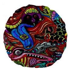 Psychedelic Trippy Hippie  Weird Art Large 18  Premium Flano Round Cushions from ArtsNow.com Front