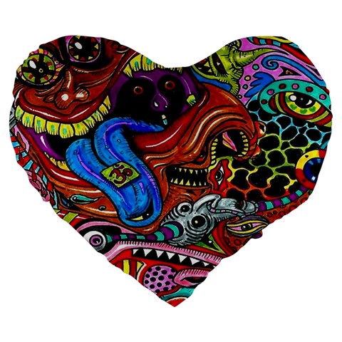 Psychedelic Trippy Hippie  Weird Art Large 19  Premium Flano Heart Shape Cushions from ArtsNow.com Front