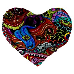 Psychedelic Trippy Hippie  Weird Art Large 19  Premium Flano Heart Shape Cushions from ArtsNow.com Front