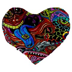 Psychedelic Trippy Hippie  Weird Art Large 19  Premium Flano Heart Shape Cushions from ArtsNow.com Back