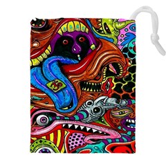 Psychedelic Trippy Hippie  Weird Art Drawstring Pouch (5XL) from ArtsNow.com Front