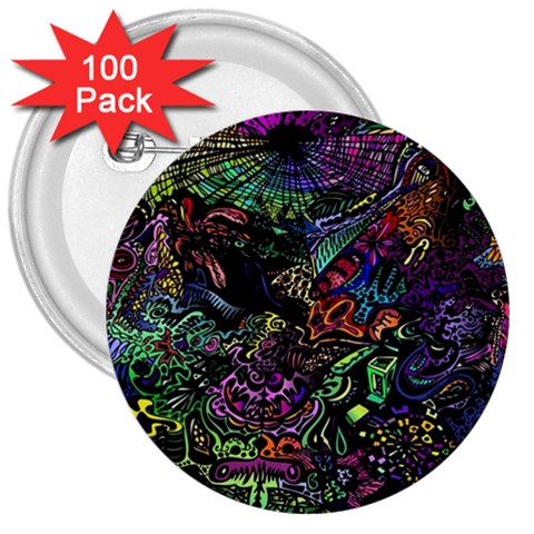 Trippy Dark Psychedelic 3  Buttons (100 pack)  from ArtsNow.com Front