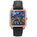 Psychedelic Landscape Rose Gold Leather Watch 