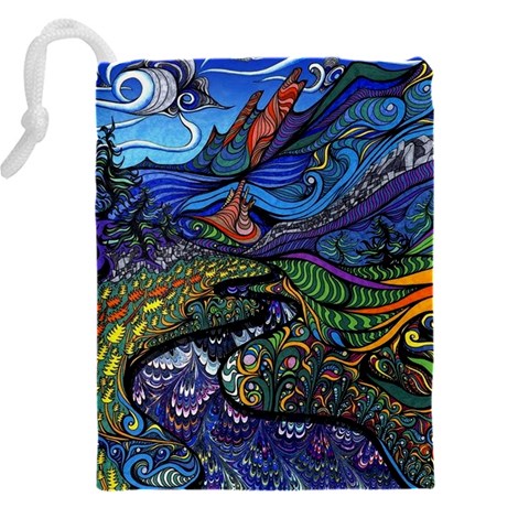 Psychedelic Landscape Drawstring Pouch (4XL) from ArtsNow.com Back
