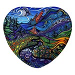 Psychedelic Landscape Heart Glass Fridge Magnet (4 pack)