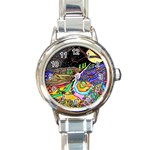 Nature Moon Psychedelic Painting Round Italian Charm Watch