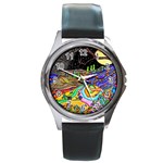 Nature Moon Psychedelic Painting Round Metal Watch