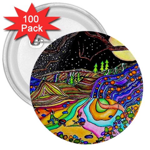 Nature Moon Psychedelic Painting 3  Buttons (100 pack)  from ArtsNow.com Front