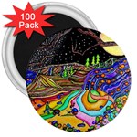 Nature Moon Psychedelic Painting 3  Magnets (100 pack)