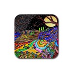 Nature Moon Psychedelic Painting Rubber Square Coaster (4 pack)