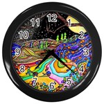 Nature Moon Psychedelic Painting Wall Clock (Black)