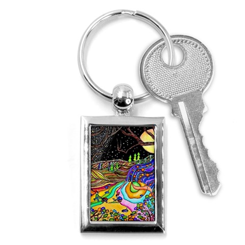 Nature Moon Psychedelic Painting Key Chain (Rectangle) from ArtsNow.com Front