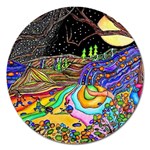 Nature Moon Psychedelic Painting Magnet 5  (Round)