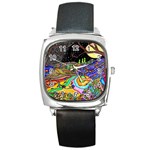 Nature Moon Psychedelic Painting Square Metal Watch