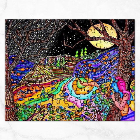Nature Moon Psychedelic Painting Rectangular Jigsaw Puzzl from ArtsNow.com Front