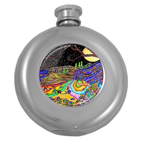 Nature Moon Psychedelic Painting Round Hip Flask (5 oz) from ArtsNow.com Front