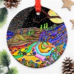 Nature Moon Psychedelic Painting Round Ornament (Two Sides)