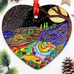 Nature Moon Psychedelic Painting Heart Ornament (Two Sides)