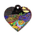 Nature Moon Psychedelic Painting Dog Tag Heart (Two Sides)