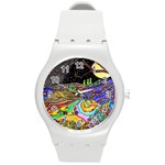 Nature Moon Psychedelic Painting Round Plastic Sport Watch (M)