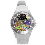Nature Moon Psychedelic Painting Round Plastic Sport Watch (L)