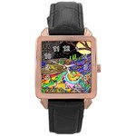 Nature Moon Psychedelic Painting Rose Gold Leather Watch 